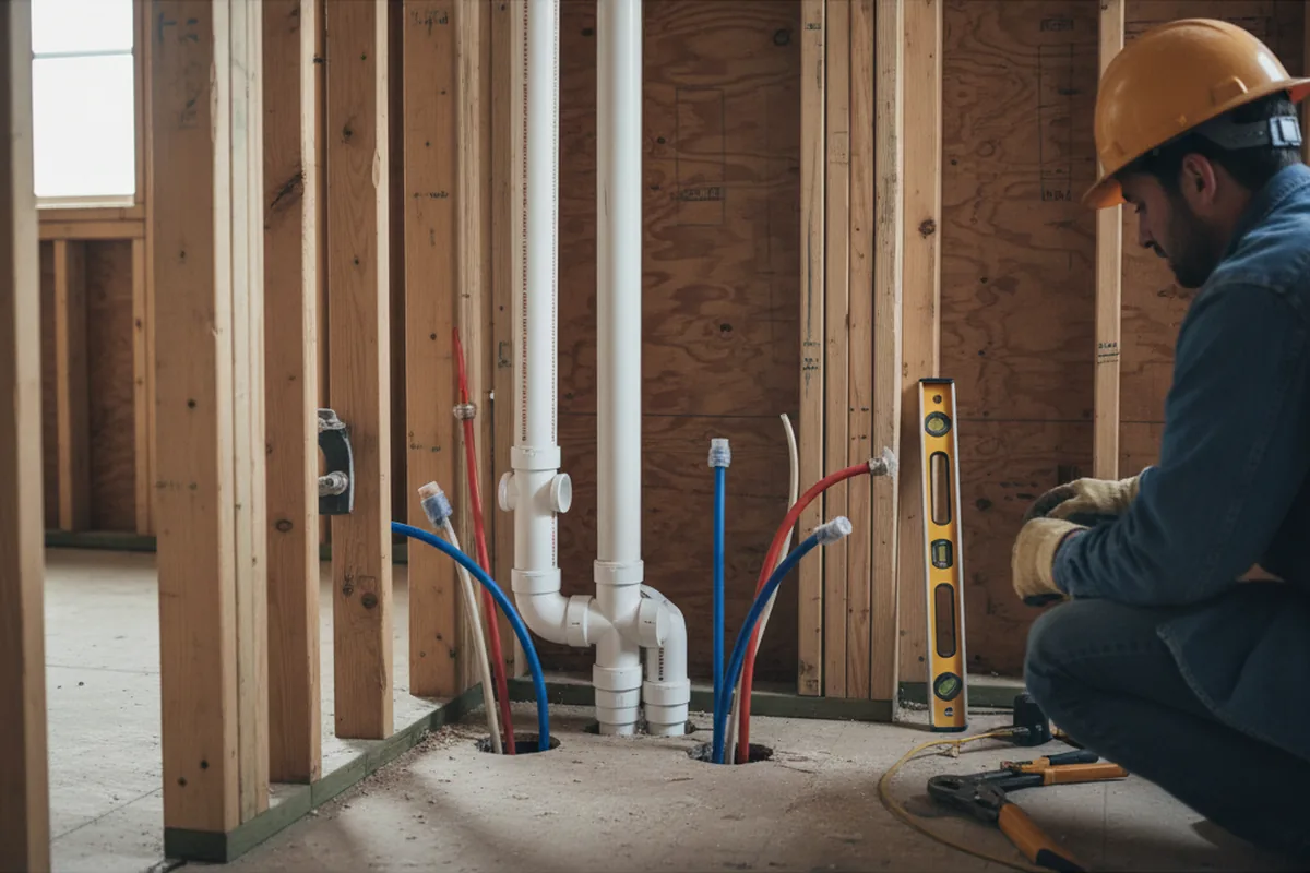 Drain and supply rough-in during Sump Pump Repair in Carolina Beach